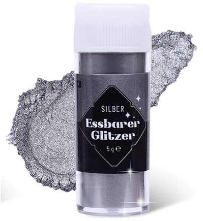 Essbarer Glitzer für Getränke Silber 5g, Geschmacklos Essbarer Glitzer, Lebensmittel Glitzers für Cocktails, Likör, Sekt, Wein, Champagner, Schokolade, Fondant, Kuchen Deko