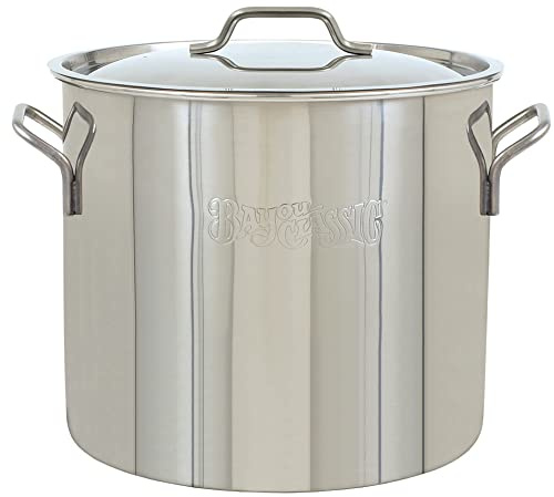 Bayou Classic 1420 20-qt Stainless Stockpot Features Heavy Duty Welded Handles for Secure Handling Domed Lid Perfect For Large Batch Cooking of Soups Stews Chili and Gumbo