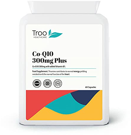 Troo Health CoQ10 Supplement 300mg Plus - 60 Capsules - High Strength Trans Form Co Enzyme Q10 Enhanced with Vitamin B1 to Support Healthy Heart Function & Energy Metabolism - 2 Month Supply – UK Made