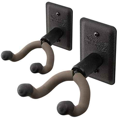 String Swing Guitar Hanger - Holder for Electric Acoustic and Bass Guitars - Stand Accessories Home or Studio Wall - Musical Instruments Safe without Hard Cases - Black Heavy Duty Steel BCC11K 2-Pack