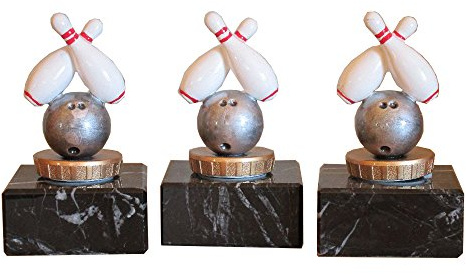 3er-Serie Bowling-Pokale (R) auf Marmorsockel mit Wunschgravur