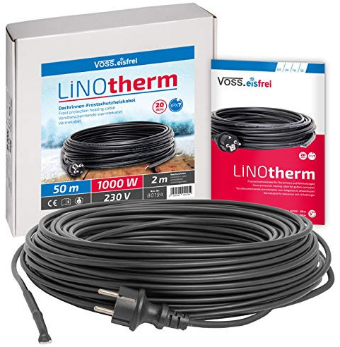 VOSS.eisfrei Heizkabel Linotherm | 50 Meter lang | besonders hohe Heizleistung | Frostschutz für Dachrinnen und Wasserleitungen | Rohrbegeleitheizung Dachrinnenheizung Heizleitung Frostschutzkabel