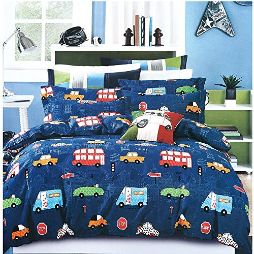 Loussiesd Kinder Kids Betten Set Cartoon Auto Muster Bettwäsche Set für Jungen Mädchen Microfaser Himmlische Qualität Bettbezug mit 1 Kissenbezug 2 teilig 135x200 cm + 80x80 cm Einzelbett