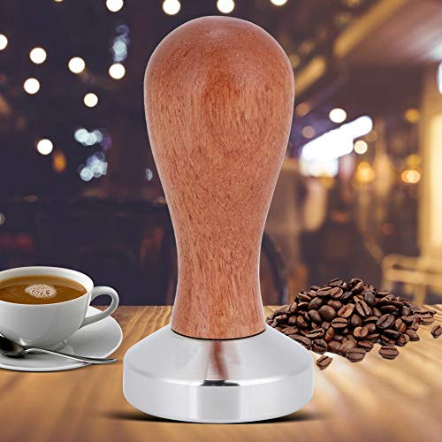 Atyhao Tamper à Café, Tamper Manuel à Poudre de Café en Acier Inoxydable de 49 Mm avec Accessoires de Cuisine à Poignée en Bois
