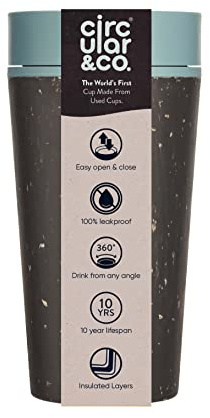 Circular and Co Mark I Model (PRE 2024) - Reusable Coffee Cup 12oz/340ml - 100% Leak-Proof, Sustainable & Insulated (Black & Faraway Blue)