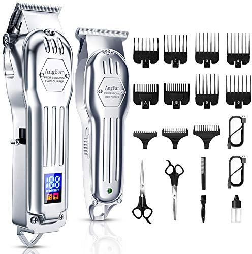 Hårklippare för män, helt metall, sladdlös, stängningsklipp, T-blad, trimmer, kit med LED-display, professionellt hårklippningssats, skäggtrimmer frisör, frisör, män, kvinnor, barn, klippare, set, uppladdningsbar, skötselkit