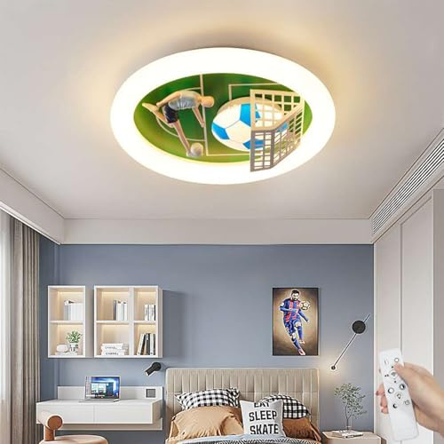 DROMEZ Plafoniera LED Soffitto Calcio, Lampada da Soffitto con Telecomando, 3000-6000K, 57W Plafoniera Dimmerabile per Soggiorno Camera da Letto cameretta bambino, Tifosi di Calcio, 50cm