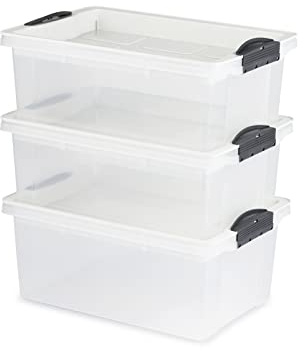 Jive Dome 3er-Set Aufbewahrungsbox 38l mit Deckel, Kunststoff (PP) BPA-frei, weiss/transparent, 3x38l (58.3 x 40.5 x 35.6 cm)