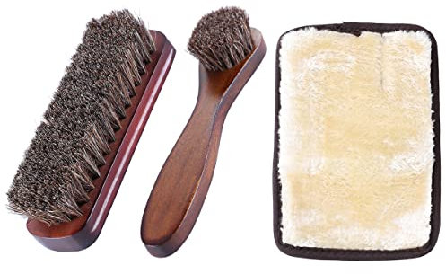 Horsehair Shoe Brush Kit - Horse Hair Bristles, Solid Wooden Handle, Leather Care, Polishing Gloves By MYCreator