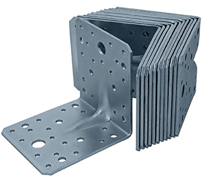 HELPMATE – Winkelverbinder mit Sicke 100x100x90 mm – 12 Stück | Holzverbinder galvanisch verzinkt & blau passiviert – korrosionsgeschützt, vorgebohrte Löcher & einfache Montage