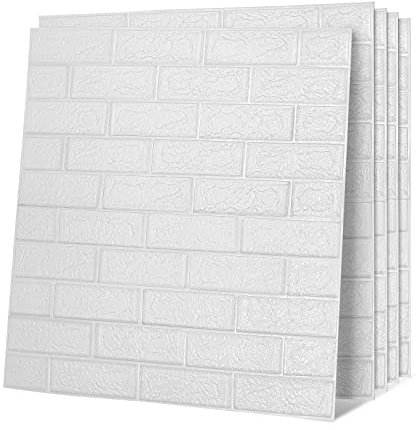 Jopassy Lot de 10 panneaux muraux 3D autocollants 77 x 70 cm, effet brique, papier peint adhésif blanc, papier peint adhésif imperméable, pierre adhésif, pierre effet brique, pour cuisine, chambre