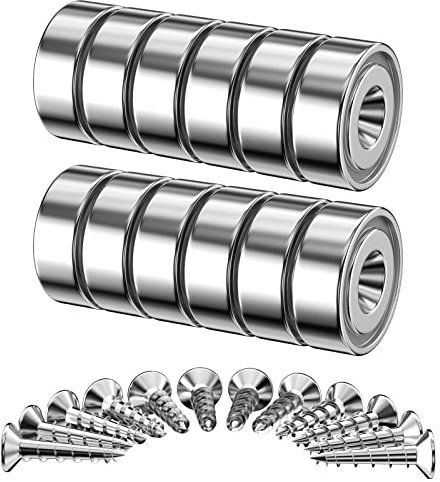 Avesteir 12 Stück Neodym Magnete Extra Stark Haltekraft 7 KG, 16 x 5 mm Multifunktions Rundmagne mit Schrauben, Senkkopf Topfmagnet für Küchen, Badezimmer, Küchen, Kühlschrank, Büros, Garage, Lager
