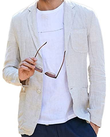 Chaqueta de Traje Informal de Lino for Hombre, Top Sencillo de Lino de algodón Delgado Transpirable refrescante de Color sólido de Verano