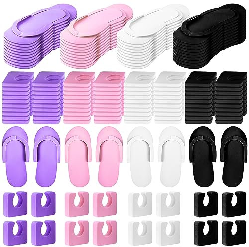 Suhine 40 Pairs Disposable Foam Flip Flops 80 Toe Separators for Women Nail Hotel Salon Spa Party