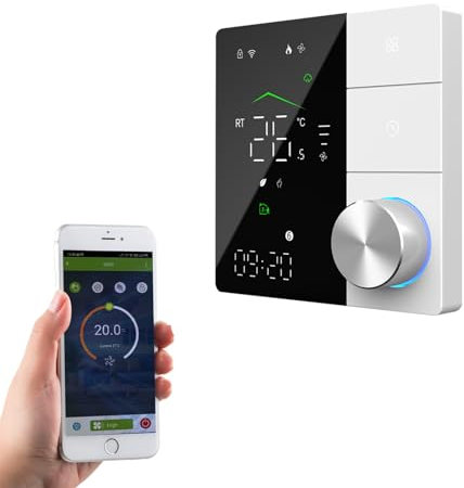 Qiumi Smart WiFi Knopf Thermostat Programmierbarer Wasserthermostat LCD-Display Funktioniert mit Alexa Google Home, 5A 95~240V AC