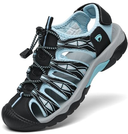 Dannto Sandales de Randonnée pour Femme Sandales de Marche Bout Fermé Sandales de Sport Extérieur de Plage de Trekking(bleu noir,41)