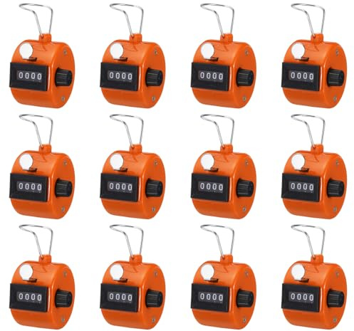 PATIKIL Contatore Scatto 12 Pacco Contatore Manuale 4 Cifra Meccanici Palmare Contagiri con Dito Cerchio per Evento Sportivo Golf Stadio Palestra Arancione