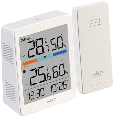 infactory Kombithermometer: 2er-Set Außen- und Innen-Thermometer und Hygrometer mit Außensensor (Klimamessgerät, Klimastation, Kühlschrank)