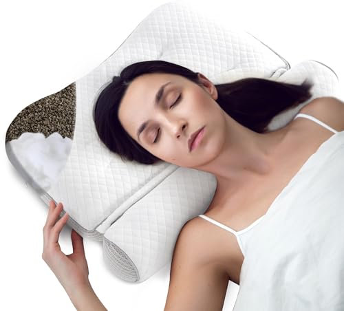 HOMBYS Verstellbares Buchweizenkissen zum Schlafen, atmungsaktives orthopädisches Kissen mit Rollkissen für Nacken- und Schulterstütze, multifunktionale, ergonomische Konturform für Seiten-,