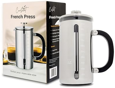 Cuiscent High Borosilicate Glass French Press Coffee Maker with 304 Stainless Steel, 1000 ml Capacity - Classic Elegance and Modern Design for Coffee Enthusiasts