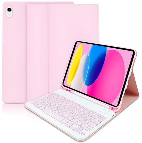 Lachesis iPad 10th/(A16) 11th Generation Case with Keyboard 10.9 inch 2022/11 inch 2025 - Wireless Detachable Folio Keyboard Case for iPad 11/10 Gen -Pink