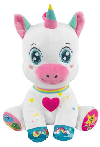 Clementoni Mi Unicornio, Peluche Interactivo a Partir de 6 Meses, Abrazos y Canciones, Sonido y luz, aprende Las Formas y Colores + números + Colores - Juegos educativos para niños