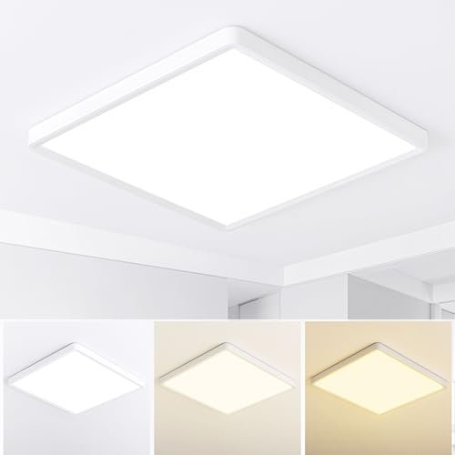 MOONSEA Plafon LED Techo Cuadrada, 40W LED Lámpara de Techo 3 colores, 3000K/4000K/6000K, 40cm Plafon Panel Cuadrado para Dormitorio Cocina Comedor Sala, Blanco