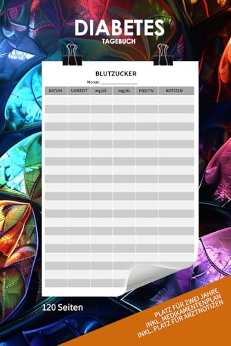 Diabetes Tagebuch DIN A5 | immer alle Blutzuckerwerte auf einen Blick | 120 Seiten | inkl. Medikamentenplan und Platz für Arztgespräche | für min. 24 Monate | Cover: Herzen