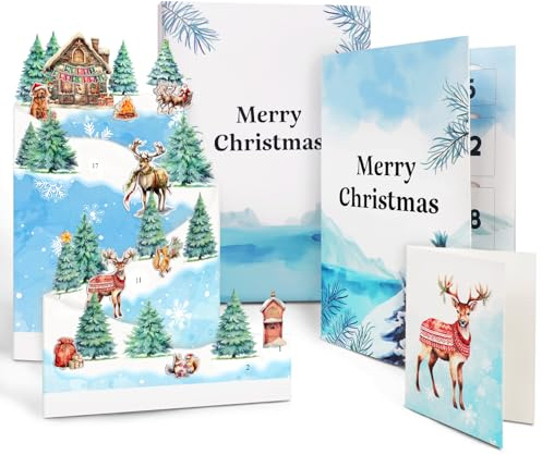 WUQNGI Adventskalender 2025,Adventskalender Kinder Karte Weihnachten,Weihnachtskarten Lustig 3d,Pop Up Karte Weihnachten,Mädchen Weihnachten
