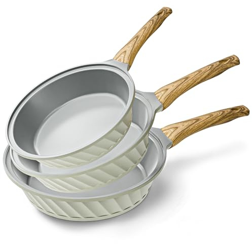 RESADE Keramik Pfannenset 3-teilig 20/24/28 cm – PFAS-, PFOA- & PTFE-frei, Induktion & alle Herdarten, Antihaft Keramikbeschichtung, Aluminium-Druckguss, Backofenfest, Hochrand-Bratpfannen Set