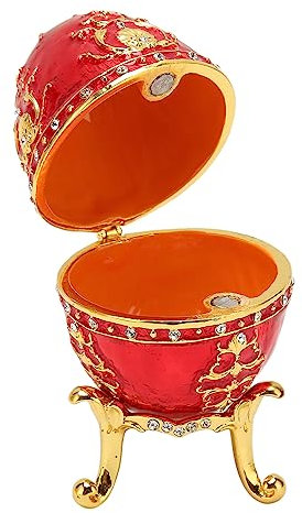 Trinket Box Hinged Jewelry Boxes Hand Painted Jewelry Boxes Ring Hoder, Vintage Style Egg Trinket Box, Unique Hand Painted Enameled Jewelry Box (Red)