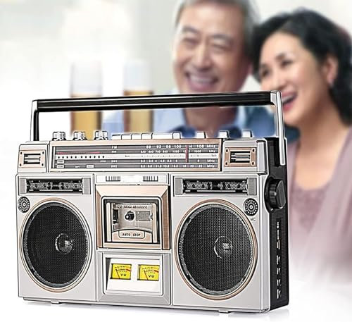 Boombox de Casete Retro, Reproductor de Casete Boombox con parlantes, Estilo clásico de los 80 con tecnología Moderna, Compatible con Entrada SD/USB y transcripción multimodal, para reuniones famili
