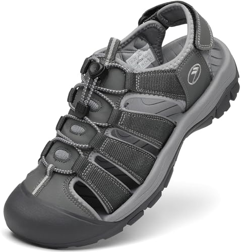 FLARUT Sandalen Herren Sommer Outdoorsandalen Trekkingsandalen Sportsandalen Geschlossene Zehe Wanderschuhe Strand Wandersandale Laufschuhe Lässige(Grau,43)