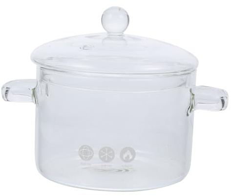 DONFAMDS Glaskochtopf aus Hitzebeständigem Glas mit Deckel Doppelgriff 15cm für Induktionsherd Babysuppe Milchtopf