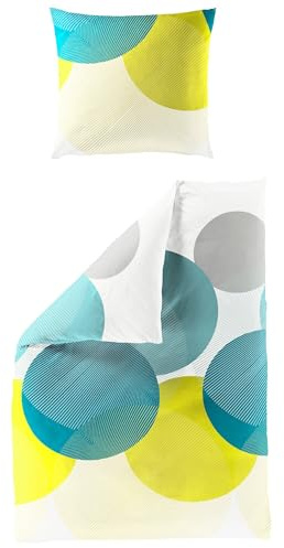 JACK by Bierbaum Mako Satin Bettwäsche 135x200cm 2 TLG. Kreise Streifen Türkis Gelb Hellblau