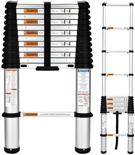 HBTower Telescoping Ladder, 12.5 FT Aluminum Extension Ladder 1000lbs Capacity, Heavy Duty Multi-Purpose Collapsible Ladder for RV, Household and Outdoor Working,Certified by ANSI