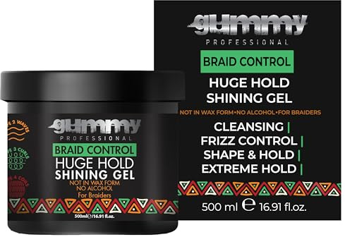 Gummy Braid Control Gel 500 ml – Braid hårgel – ultrastarkt grepp för flätor och kornrows – med marula- och avokadoolja – glans och vård – professionell stylinggel