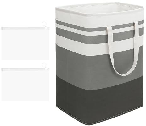 75L Grigio Bianco Cesto Lavanderia Pieghevole con 2 Zipper Storage Bag,Sacchetto Lavanderia con Manico Grande Pieghevole Cesti Lavanderia per Camera da Letto, Bagno, Asilo Nido, Appartamento Studente