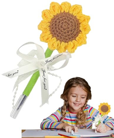 Bolígrafos de Gel Flor | Bolígrafos Decorativos de a Crochet - Artículos de Papelería Tejidos Hechos a Mano Decorativos para Mujeres Profesores Niños Escuela Trabajo Oficinas Regalos de Fiesta y Bodas
