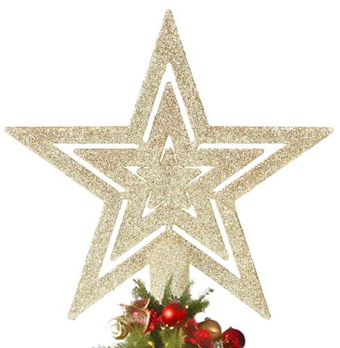 Gold Christmas Tree Topper Star, Glitter Tree Star Topper, Xmas Tree Topper for Xmas Decor, Holiday Home Decoration, Mini and Large Christmas Tree Ornament