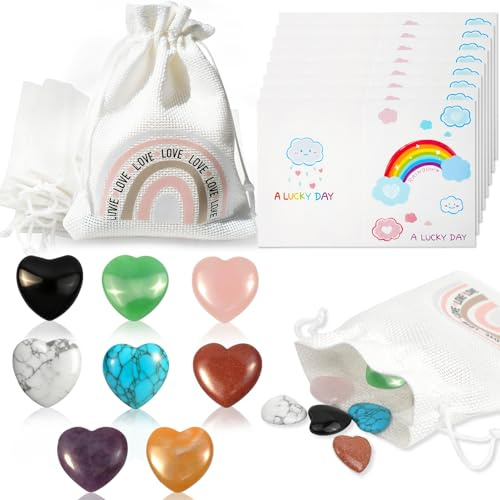 Mutstein für Kinder Einschulung 2026 Set, Glücksbringer Herz Edelsteine Kindergeburtstag, Kleine Geschenke Glückssteine für Kinder, Schutzstein Dekoratives Geschenkset, Magische Steine mit Broschüre