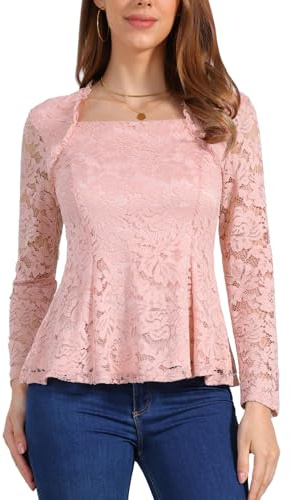 Allegra K Mujer Tops De Encaje Cuello Cuadrado Manga Larga Elegante Informal Peplum