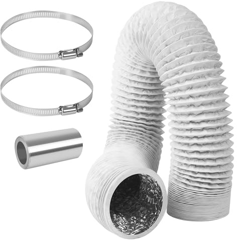 Tuyau Climatiseur Mobile Ø 100 mm, longueur 3 m, conduit de ventilation flexible en PVC Blanc avec 2 colliers de serrage en acier inoxydable pour Rallonge Tuyau Climatiseur Mobile, sèche linge