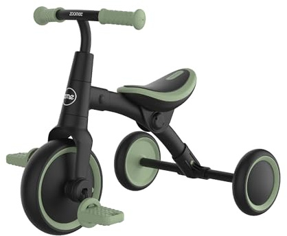 Zoomee by TP Toys Balance Bike to Trike for Toddlers 18+ Months, 2-in-1 Kids Ride On Tricycle with Adjustable Seat & Removable Pedals, Indoor Outdoor Use, Green, Motor Skills Development, 25kg Max