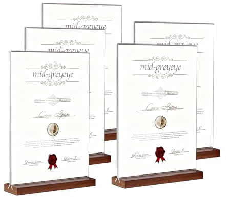 midgreyeye 5 Stück A6 Premium Acryl Tischaufsteller mit Holz Sockel Aufsteller A6 für Büro Restaurant Cafe Shop Hochzeit