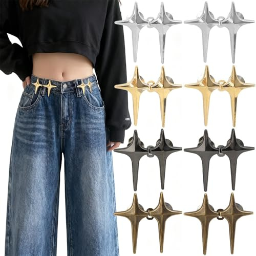 8 boutons étoile croisée pour resserrer la taille, sans outils, détachables, pince pour pantalon trop large, bouton jean ajustable