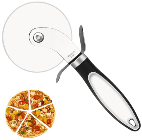 Pizzaschneider,Edelstahl Pizzaroller,21cm Scharfes Glattes Pizza Cutter,Spülmaschinenfest Pizza Roller,Rostfrei Pizzarad mit Schwarz Rutschfestem Griff,für Pizza,Kuchen,Waffeln,Teig(mit Kasten)