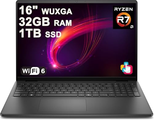 Dell 16 Business Laptop 16 WUXGA Touchscreen AMD 8-core Ryzen 7 250 32GB DDR5 1TB SSD Backlit ExpressCharge Wi-Fi6 for Creator Designer Business Professional Win11Pro