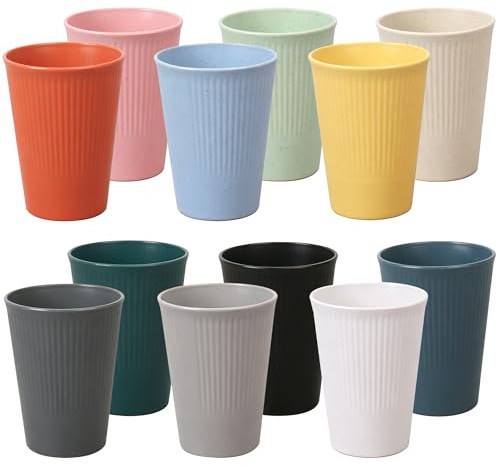 LYSHOOCE Lot de 12 gobelets de 320 ml, réutilisables et incassables | en polypropylène sain, passent au lave-vaisselle, pour la famille, le camping et l'extérieur, 12 couleurs