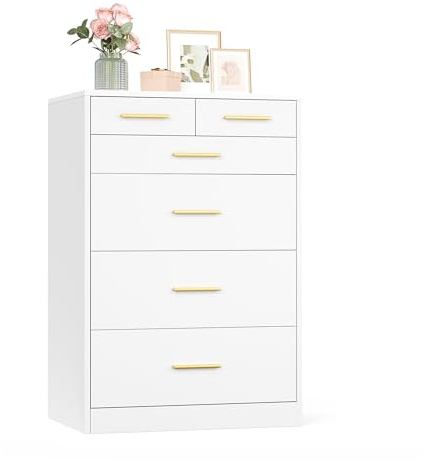 VASAGLE Custos Colección - Cómoda para Dormitorio, Mueble Almacenaje con Cajones, Soporte Moderno para TV de Salón, 6 Cajones, 60,2 x 40 x 88,7 cm, Blanco Nube LTS415WB01